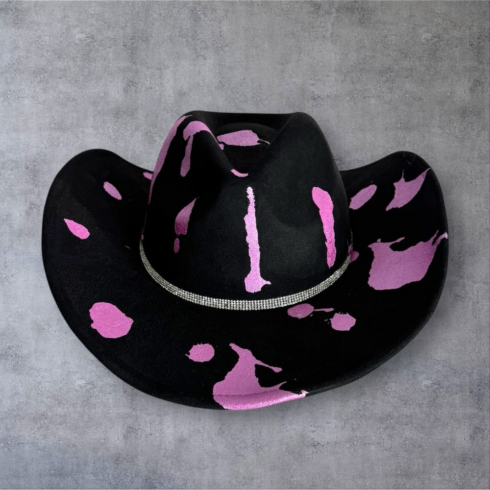 Black and Pink Cowboy Hat with Rhinestone Band